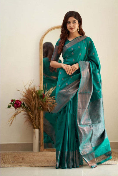 NOZ2TOZ Women Banarasi Silk Woven Saree With Blouse Piece - Rama - Distacart