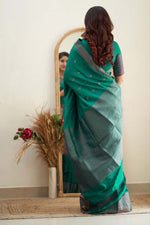 Thumbnail for NOZ2TOZ Women Banarasi Silk Woven Saree With Blouse Piece - Rama - Distacart