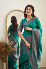 Thumbnail for NOZ2TOZ Women Banarasi Silk Woven Saree With Blouse Piece - Rama - Distacart