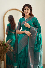 Thumbnail for NOZ2TOZ Women Banarasi Silk Woven Saree With Blouse Piece - Rama - Distacart