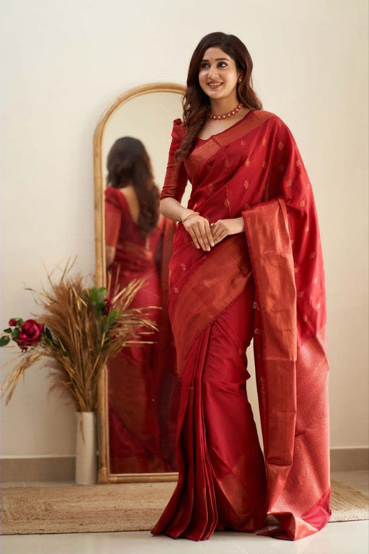 NOZ2TOZ Women Banarasi Silk Woven Saree With Blouse Piece - Red - Distacart