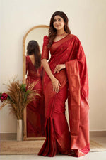 Thumbnail for NOZ2TOZ Women Banarasi Silk Woven Saree With Blouse Piece - Red - Distacart