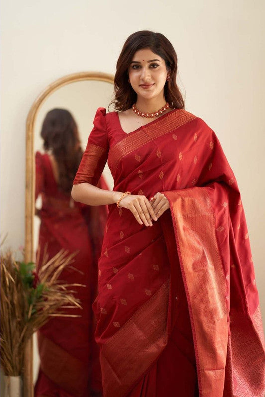 NOZ2TOZ Women Banarasi Silk Woven Saree With Blouse Piece - Red - Distacart