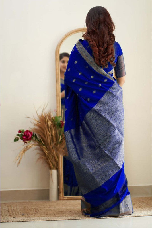 Malishka Banarasi Silk Woven Saree With Blouse Piece - Royal Blue - Distacart