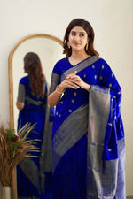 Thumbnail for Malishka Banarasi Silk Woven Saree With Blouse Piece - Royal Blue - Distacart