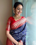 Thumbnail for NOZ2TOZ Women Banarasi Silk Woven Saree With Blouse Piece - Blue - Distacart