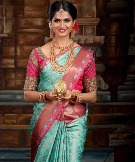 NOZ2TOZ Women Banarasi Silk Woven Saree With Blouse Piece - Sky Blue - Distacart