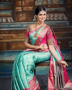 Thumbnail for NOZ2TOZ Women Banarasi Silk Woven Saree With Blouse Piece - Sky Blue - Distacart
