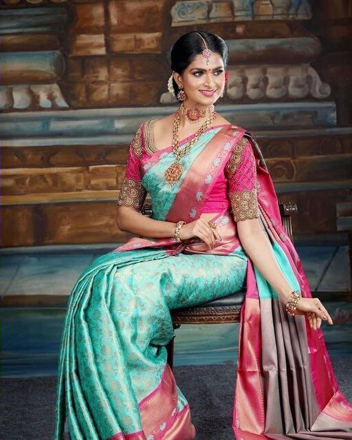 NOZ2TOZ Women Banarasi Silk Woven Saree With Blouse Piece - Sky Blue - Distacart