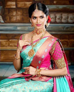 Thumbnail for NOZ2TOZ Women Banarasi Silk Woven Saree With Blouse Piece - Sky Blue - Distacart