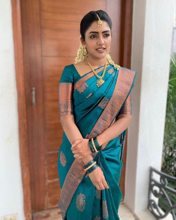 NOZ2TOZ Women Banarasi Silk Woven Saree With Blouse Piece - Sky Blue - Distacart