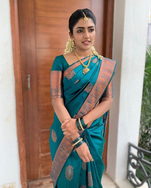 NOZ2TOZ Women Banarasi Silk Woven Saree With Blouse Piece - Sky Blue - Distacart