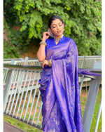 Thumbnail for NOZ2TOZ Women Banarasi Silk Woven Saree With Blouse Piece - Blue - Distacart