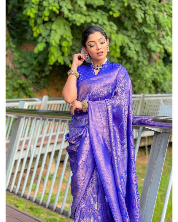 NOZ2TOZ Women Banarasi Silk Woven Saree With Blouse Piece - Blue - Distacart