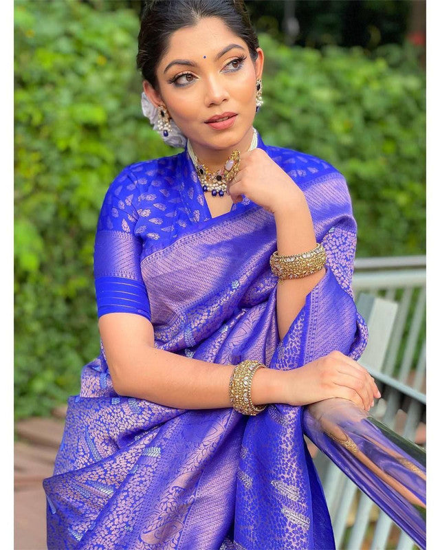 NOZ2TOZ Women Banarasi Silk Woven Saree With Blouse Piece - Blue - Distacart