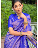 Thumbnail for NOZ2TOZ Women Banarasi Silk Woven Saree With Blouse Piece - Blue - Distacart