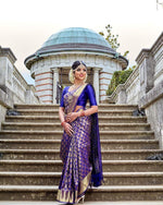Thumbnail for NOZ2TOZ Women Banarasi Silk Woven Saree With Blouse Piece - Blue - Distacart