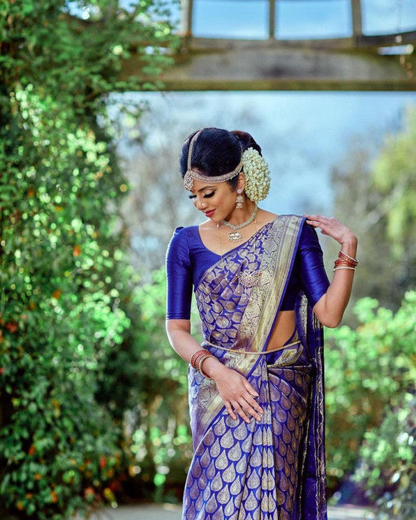 NOZ2TOZ Women Banarasi Silk Woven Saree With Blouse Piece - Blue - Distacart