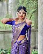 Thumbnail for NOZ2TOZ Women Banarasi Silk Woven Saree With Blouse Piece - Blue - Distacart