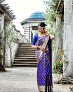 Thumbnail for NOZ2TOZ Women Banarasi Silk Woven Saree With Blouse Piece - Blue - Distacart