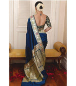 Thumbnail for NOZ2TOZ Women Banarasi Silk Woven Saree With Blouse Piece - Blue - Distacart