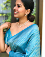 Thumbnail for NOZ2TOZ Women Banarasi Silk Woven Saree With Blouse Piece - Sky Blue - Distacart