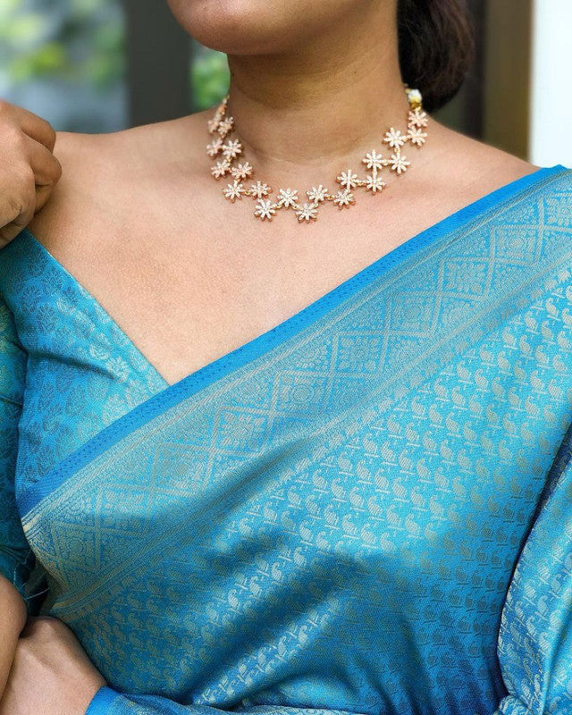 NOZ2TOZ Women Banarasi Silk Woven Saree With Blouse Piece - Sky Blue - Distacart