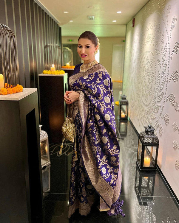NOZ2TOZ Women Banarasi Silk Woven Saree With Blouse Piece - Blue - Distacart