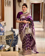 Thumbnail for NOZ2TOZ Women Banarasi Silk Woven Saree With Blouse Piece - Purple - Distacart