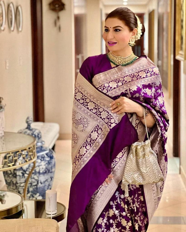NOZ2TOZ Women Banarasi Silk Woven Saree With Blouse Piece - Purple - Distacart