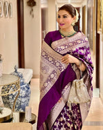 Thumbnail for NOZ2TOZ Women Banarasi Silk Woven Saree With Blouse Piece - Purple - Distacart