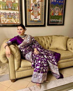 Thumbnail for NOZ2TOZ Women Banarasi Silk Woven Saree With Blouse Piece - Purple - Distacart