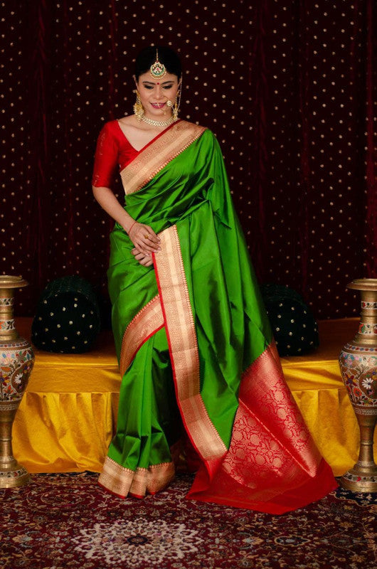 NOZ2TOZ Women Banarasi Silk Woven Saree With Blouse Piece - Green - Distacart