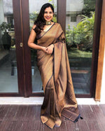 Thumbnail for Malishka Banarasi Silk Woven Saree With Blouse Piece - Brown - Distacart
