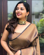 Thumbnail for Malishka Banarasi Silk Woven Saree With Blouse Piece - Brown - Distacart
