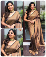 Thumbnail for Malishka Banarasi Silk Woven Saree With Blouse Piece - Brown - Distacart