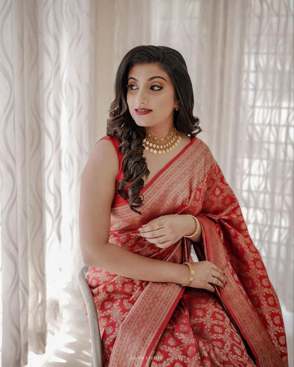NOZ2TOZ Women Banarasi Silk Woven Saree With Blouse Piece - Maroon - Distacart