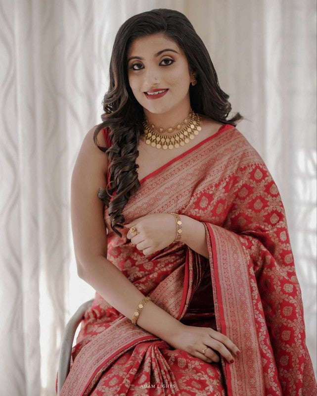 NOZ2TOZ Women Banarasi Silk Woven Saree With Blouse Piece - Maroon - Distacart