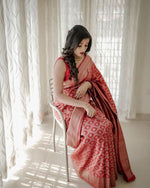 Thumbnail for NOZ2TOZ Women Banarasi Silk Woven Saree With Blouse Piece - Maroon - Distacart