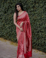 Thumbnail for Malishka Banarasi Silk Woven Saree With Blouse Piece - Maroon