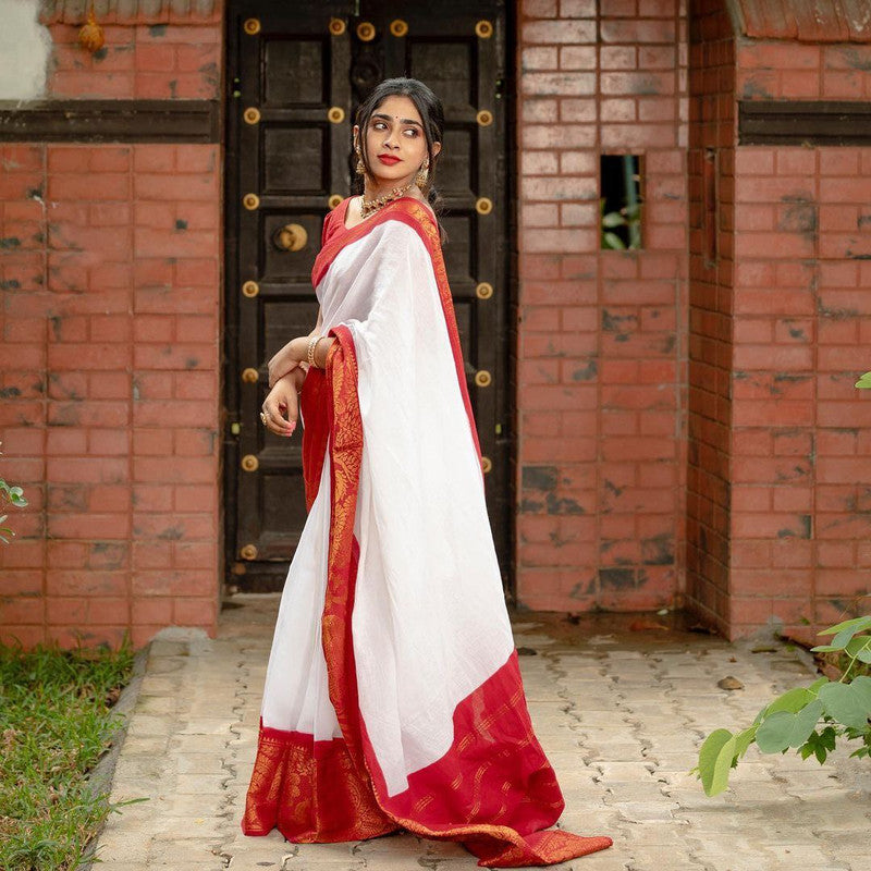 NOZ2TOZ Women Banarasi Silk Woven Saree With Blouse Piece - white - Distacart