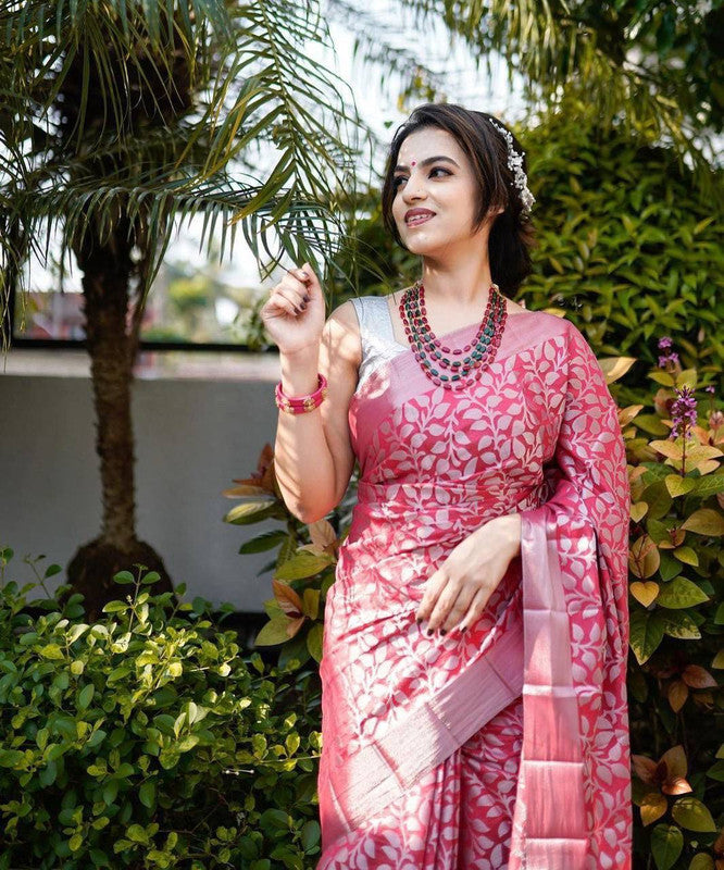 NOZ2TOZ Women Banarasi Silk Woven Saree With Blouse Piece - Pink - Distacart