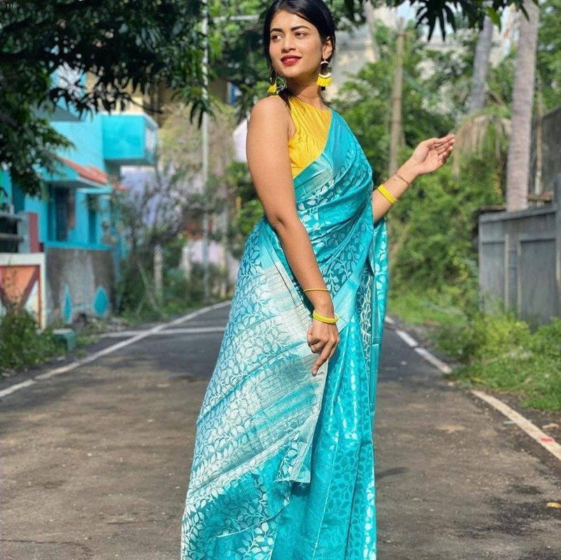 NOZ2TOZ Women Banarasi Silk Woven Saree With Blouse Piece - Sky Blue - Distacart