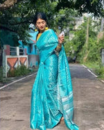 Thumbnail for NOZ2TOZ Women Banarasi Silk Woven Saree With Blouse Piece - Sky Blue - Distacart