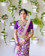 Thumbnail for NOZ2TOZ Women Banarasi Silk Woven Saree With Blouse Piece - Blue - Distacart