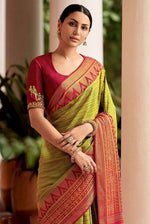 Thumbnail for Malishka Banarasi Silk Woven Saree With Blouse Piece - Green