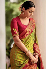 Thumbnail for Malishka Banarasi Silk Woven Saree With Blouse Piece - Green