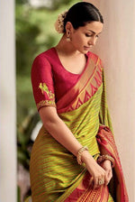 Thumbnail for NOZ2TOZ Women Banarasi Silk Woven Saree With Blouse Piece - Green - Distacart