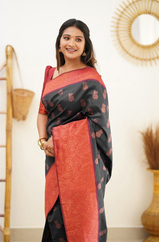 NOZ2TOZ Women Banarasi Silk Woven Saree With Blouse Piece - Black - Distacart