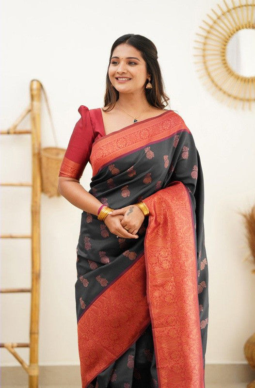 NOZ2TOZ Women Banarasi Silk Woven Saree With Blouse Piece - Black - Distacart